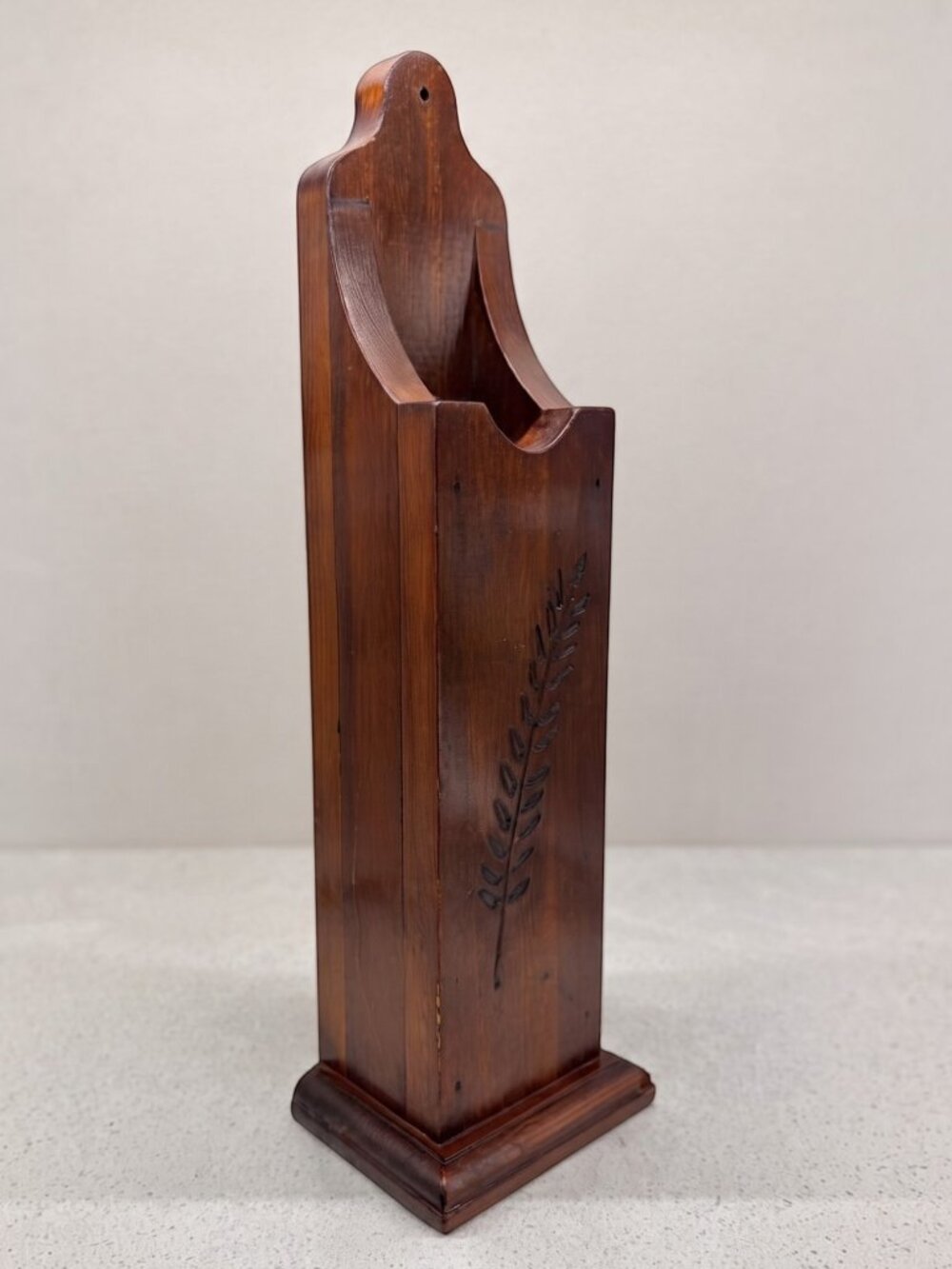 Vintage Wooden Fireplace Long Match Holder Wall Mount Carved Wheat 15.5in Rustic